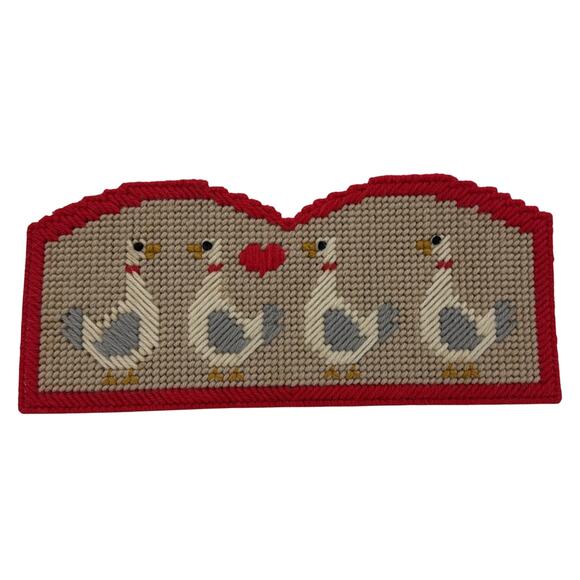 Vintage Handmade Needlepoint Wall Hanging Hook Goose Heart Farm Country Cottage - Picture 1 of 6